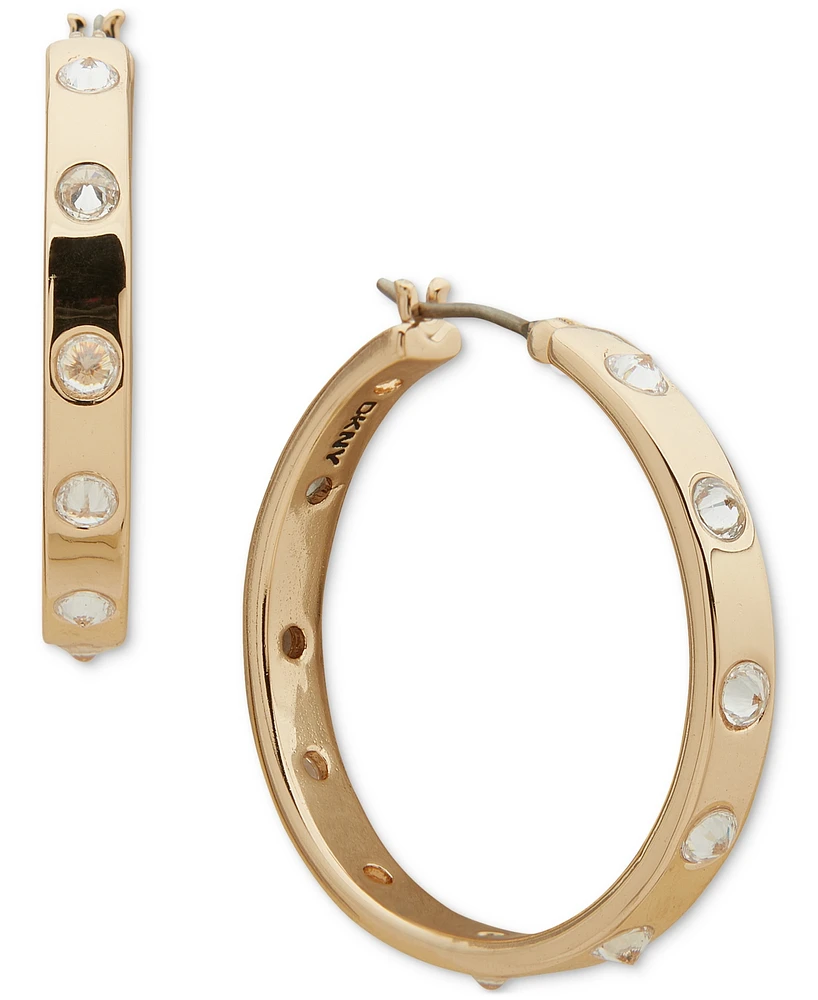 Dkny Gold-Tone Spiky Crystal Polished Medium Hoop Earrings, 1.1"