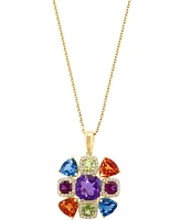 Effy Multi-Gemstone (7-1/10 ct. t.w.) & Diamond (1/4 ct. t.w.) Cluster Halo 18" Pendant Necklace in 14k Gold - Multi