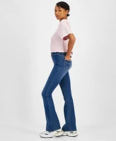 Dollhouse Juniors' Exposed Button Front Seam Flare Jeans