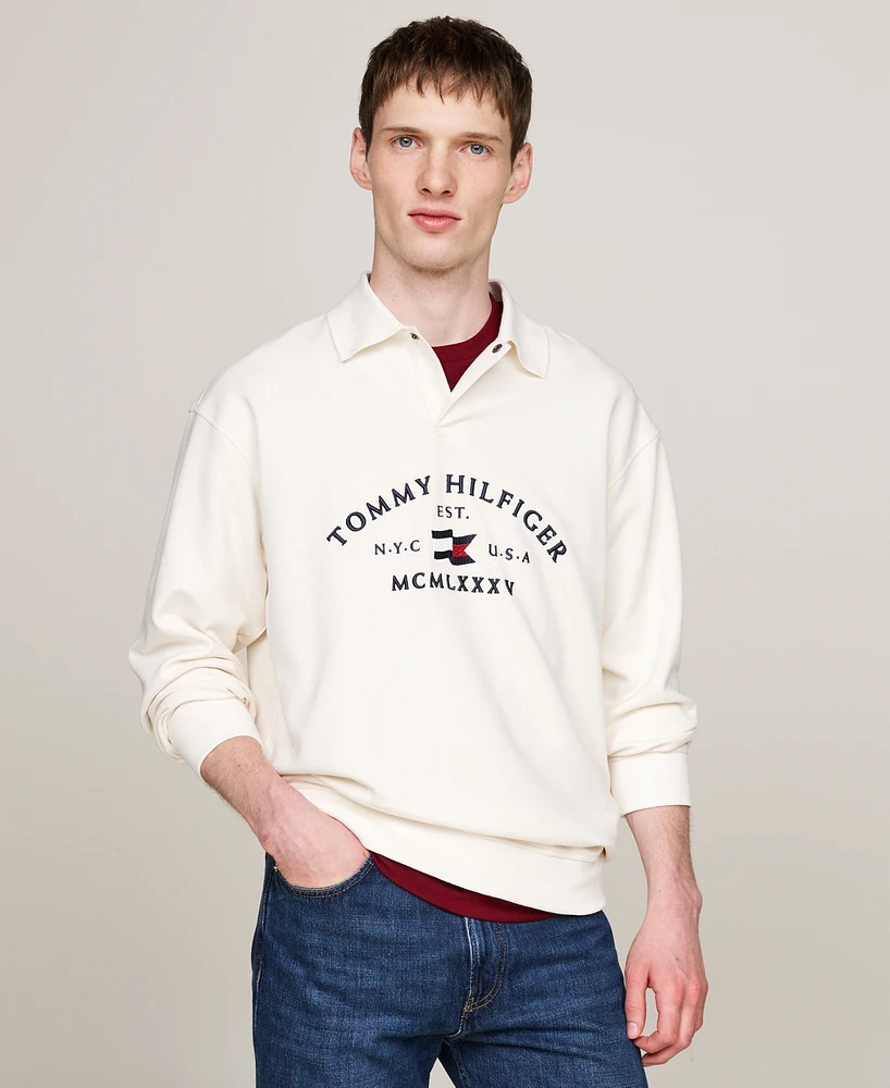 Tommy Hilfiger Men's Long Sleeve Nautical Arch Logo Polo Sweatshirt