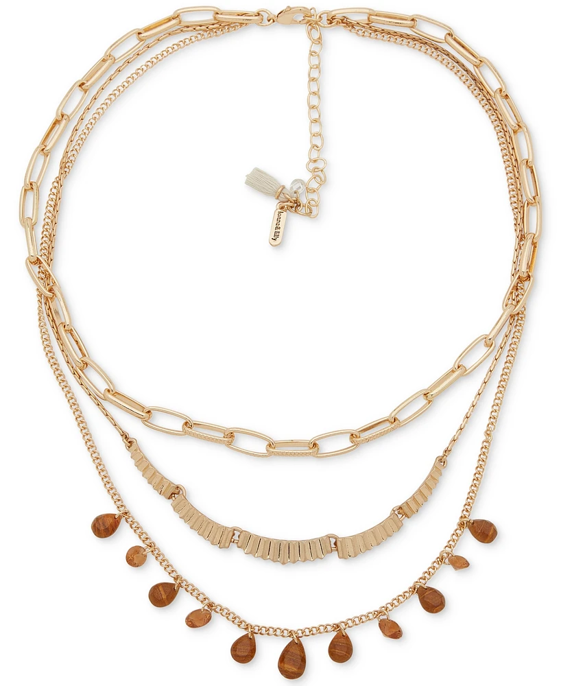 lonna & lilly Gold-Tone Brown Stone Multi Chain Frontal Necklace, 16" + 3" extender