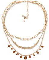 lonna & lilly Gold-Tone Brown Stone Multi Chain Frontal Necklace, 16" + 3" extender