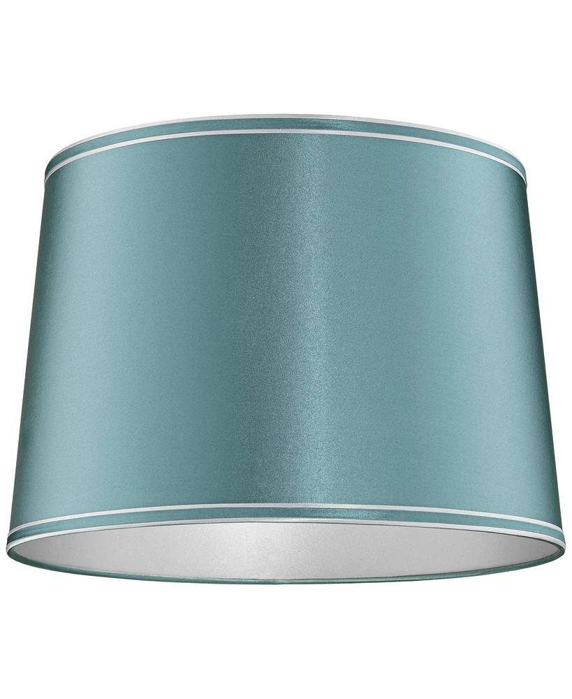 Springcrest Soft Teal Medium Drum Lamp Shade 14" Top x 16" Bottom x 11" High x 11" Slant (Spider) Replacement with Harp