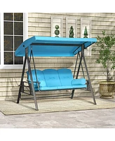 Outsunny 3-Seat Patio Swing w/ Tilt Canopy, Cushions & Cup Tray, Dark Blue