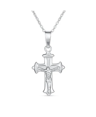 Bling Jewelry Simple Christian Catholic Religious Jewelry Passion Jesus Crucifix Cross Necklace Pendant For Women Sterling Silver 18" Chain