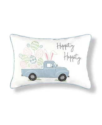 13" x 20" Easter Egg "Hippity Hoppity" Spring Themed Pickup Truck Embroidered Accent Throw Pillow