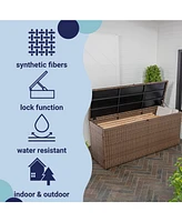 Jonathan Y Nino 31.5" Modern Minimalist Outdoor Faux Wicker Deck and Patio Storage Box, Brown