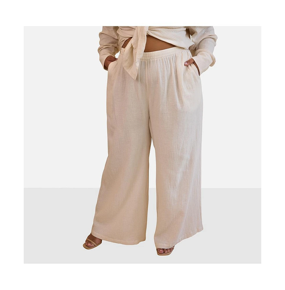 Rebdolls Women's Lyla Linen Wide Leg Pants W. Pockets