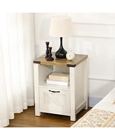 Homcom Farmhouse Side Table with Storage for Living Room White