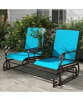 Outsunny 2-Person Outdoor Glider Bench with Center Table, Blue