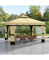 Outsunny Outsunny 10' x 12' Double Roof Outdoor Gazebo with Netting & Curtains