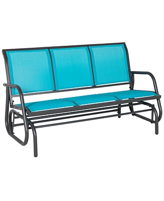 Outsunny Outdoor Glider Bench for 3 with Breathable Mesh Fabric, Blue