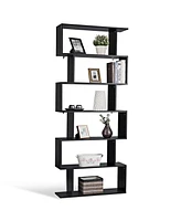 Gymax 6 Tier S-Shaped Bookcase Z-Shelf Style Storage Display Modern Bookshelf Black