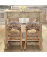Jonathan Y Maui 25.5" Rustic Bohemian Hyacinth/Wood Backless Counter Stool, Brown Wash Woven Seat with Natural Wood Frame