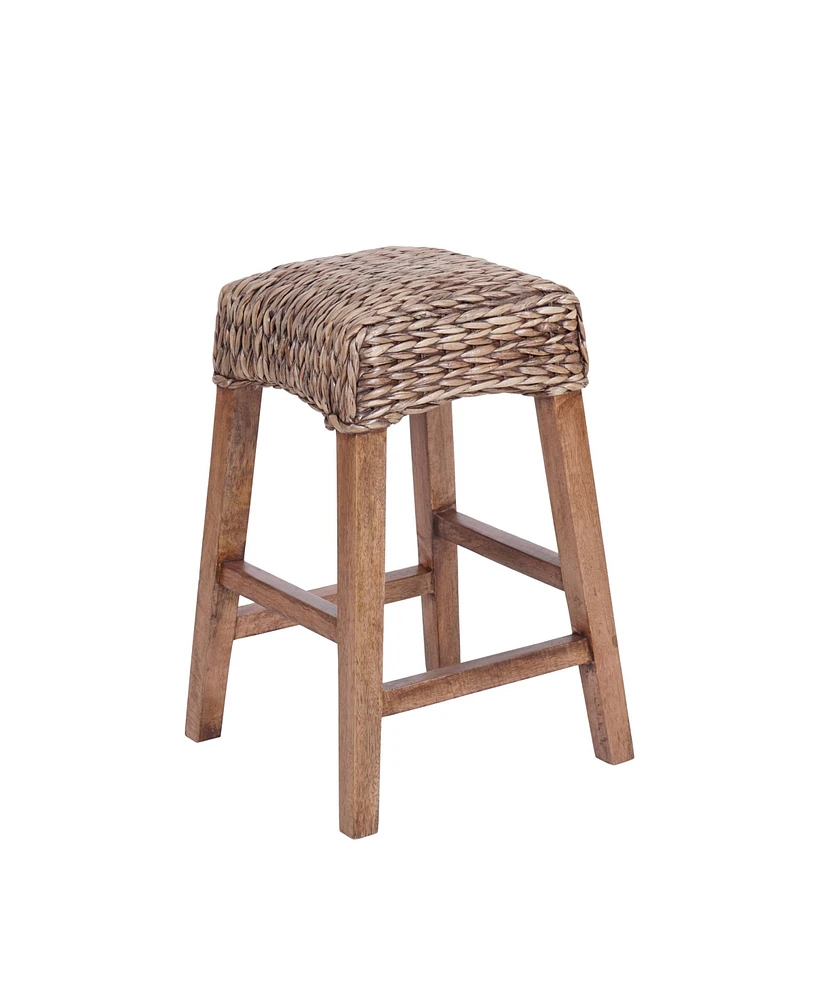 Jonathan Y Maui 25.5" Rustic Bohemian Hyacinth/Wood Backless Counter Stool, Brown Wash Woven Seat with Natural Wood Frame