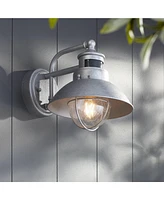 John Timberland Oberlin Rustic Industrial Farmhouse Outdoor Barn Light Fixture Galvanized Dusk to Dawn Motion Sensor 9" Clear Seedy Glass for Exterior