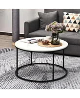 Homcom Black Metal Circle Frame Living Room Table with Smooth White Tabletop Finish