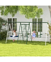 Outsunny Metal Swing Set for Backyard Holds up to 528 lbs. for Ages 3-8