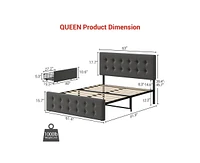 gaomon Grey Queen Bed Frame with 4 Storage Drawers and Upholstered Headboard, Platform Adjustable No Box Spring Needed,