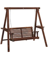 Outsunny 2-Seat Patio Swing Chair, Porch Swing with Stand, Carbonized