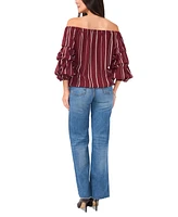 Vince Camuto Women's Striped Off The Shoulder Bubble Sleeve Tie Front Blouse