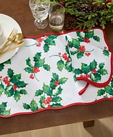 Elrene Classic Holly Scallop Border Napkins 17"x 17", Set of 4