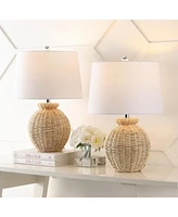 Jonathan Y Nora 22" Rustic Coastal Rattan Globe Led Table Lamps, Brown (Set of 2)