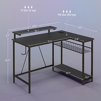 Homcom Reversible L Shaped Desk with Lights Power Outlet Usb Ports,