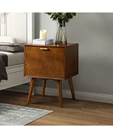 Hulala Home Mid-century ModernIsabel 2-Drawer Nightstand with Built-in Outlets