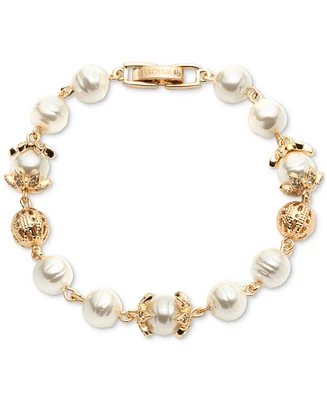 Marchesa Gold-Tone Imitation Pearl & Crystal Filigree Flex Link Bracelet