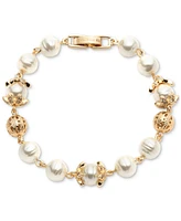 Marchesa Gold-Tone Imitation Pearl & Crystal Filigree Flex Link Bracelet