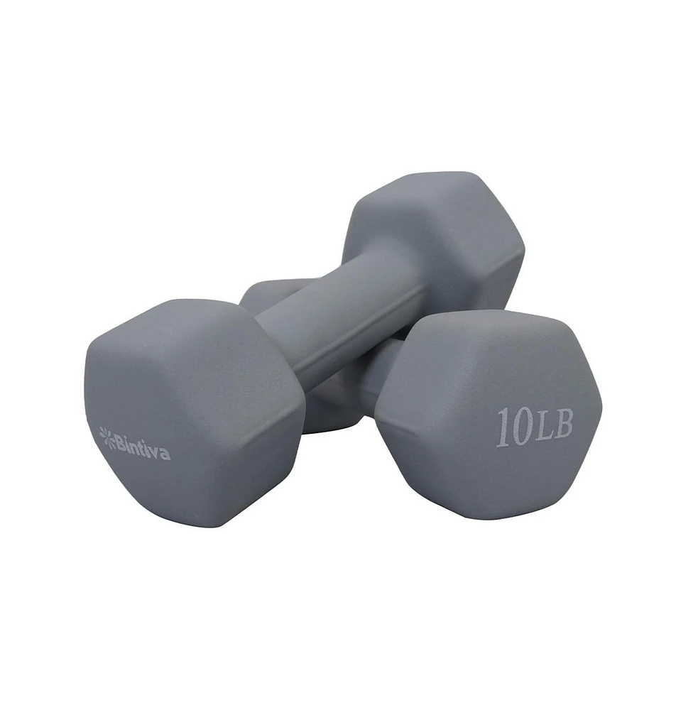 Bintiva Neoprene Hexagon Shaped Dumbbells - Flint - 10lbs