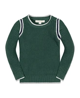 Hope & Henry Boys Organic Long Sleeve Sporty Crew Neck Sweater with Stripe Piecing