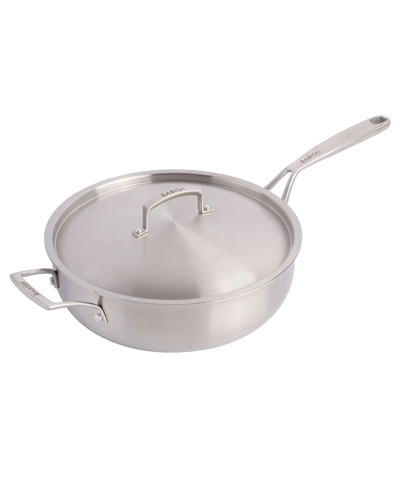 Babish Tri-Ply Stainless Steel Professional Grade Saute Pan w/Lid, 5-Quart