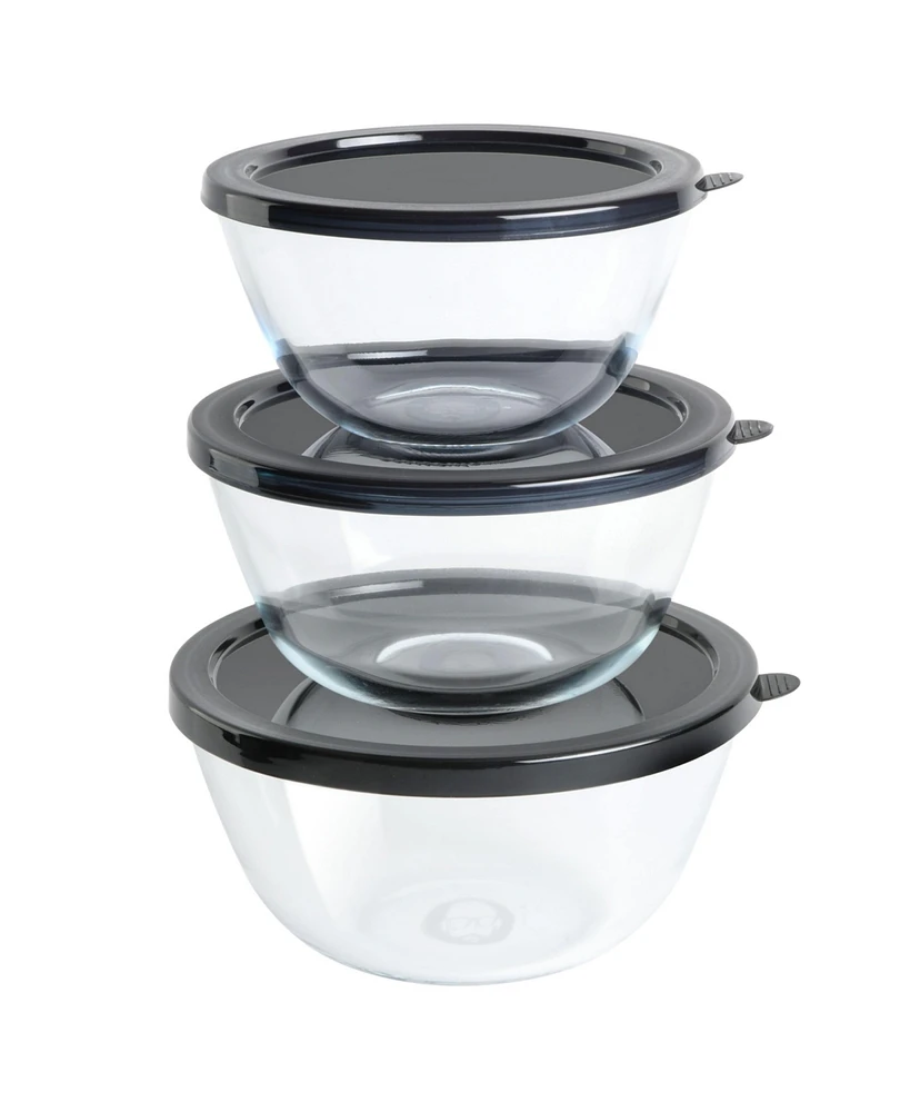 Babish Glass Mixing Bowl Set with Lids, 3-Piece