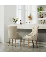 Button Tufted Solid Wood Wingback Hostess Chairs with Nail Heads Set of 2