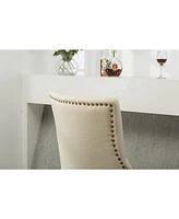 Button Tufted Solid Wood Wingback Hostess Chairs with Nail Heads Set of 2