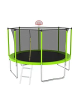 Streamdale Furniture 12ft Outdoor Trampoline with Safety Enclosure, Basketball Hoop, and Ladder