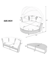 Wicker Rattan Round Daybed with Canopy & Pillows