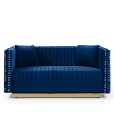 Streamdale Furniture Blue Velvet Vertical Tufted Sofa Loveseat