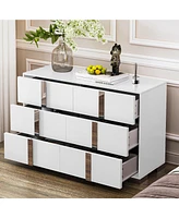 Simplie Fun Modern White Mirrored 6-Drawer Dresser with Metal Handle