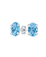 Bling Jewelry 1.6Ct Oval Shaped Swiss Blue Natural Topaz Stud Earrings For Women 14K White Gold