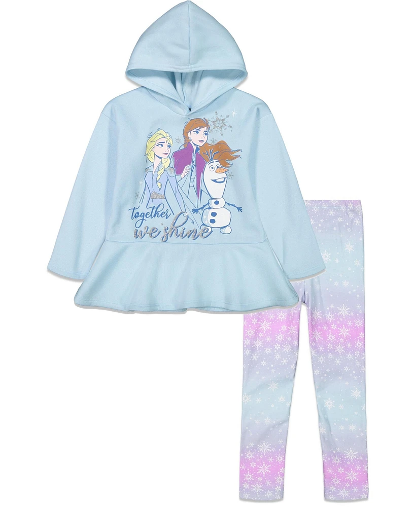 Disney Girls Frozen Olaf Princess Anna Queen Elsa Fleece Hoodie and Leggings Outfit Set to