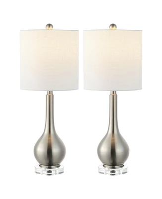 Jonathan Y Dylan 25" Metal/Crystal Teardrop Led Table Lamp, Nickel (Set of 2)