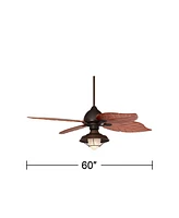 60" Casa Oak Creek Tropical Outdoor Ceiling Fan with Led Light Oil Rubbed Bronze Walnut Solid Wood Blade Frosted Glass Bowl Damp Rated for Patio Exter