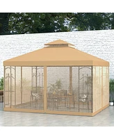 Outsunny Decorative Outdoor Gazebo with Corner Shelves, Brown