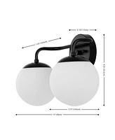 Jonathan Y Louis Parisian Globe 15" 2-Light Metal/Frosted Glass Modern Contemporary Led Vanity Light, Black