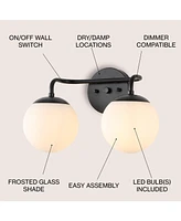 Jonathan Y Louis Parisian Globe 15" 2-Light Metal/Frosted Glass Modern Contemporary Led Vanity Light, Black