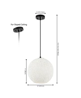 Jonathan Y Lacey 12" 1-Light Bohemian Minimalist Iron/Rope Woven Globe Led Pendant, White/Black