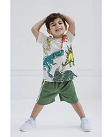 Funstuff Toddler Boys Graphic Construction Dinosaur Video Game Astronaut Monster Truck T-Shirt & Mesh Shorts Outfit to